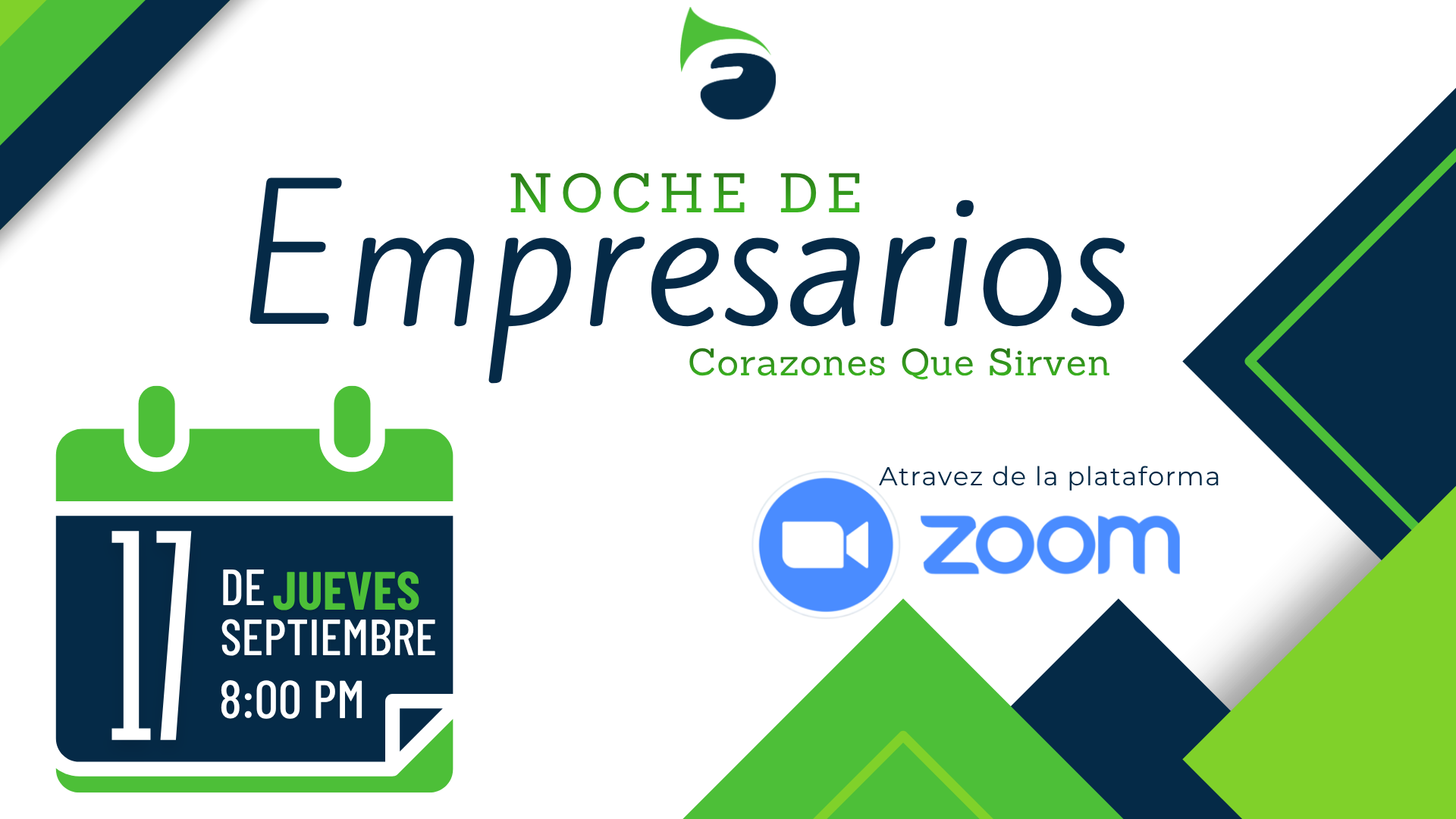 Noche de Empresarios: Corazones que sirven. Jueves 17 de septiembre, 8:00 p. m., por Zoom.